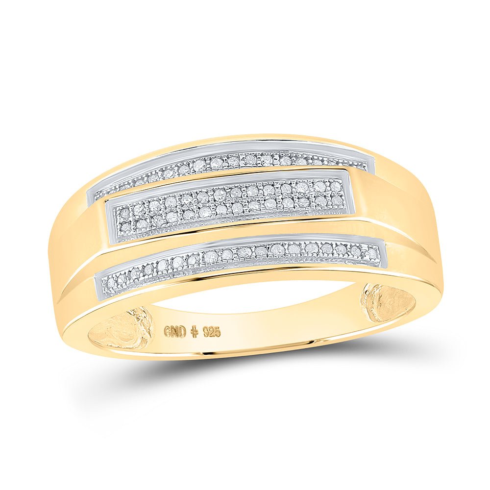 Yellow - tone Sterling Silver Round Diamond Mens Band Ring 1/5 Cttw - Splendid Jewellery