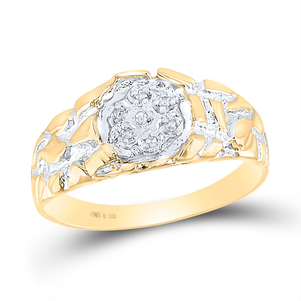 Yellow - tone Sterling Silver Round Diamond Mens Cluster Ring 1/20 Cttw - Splendid Jewellery