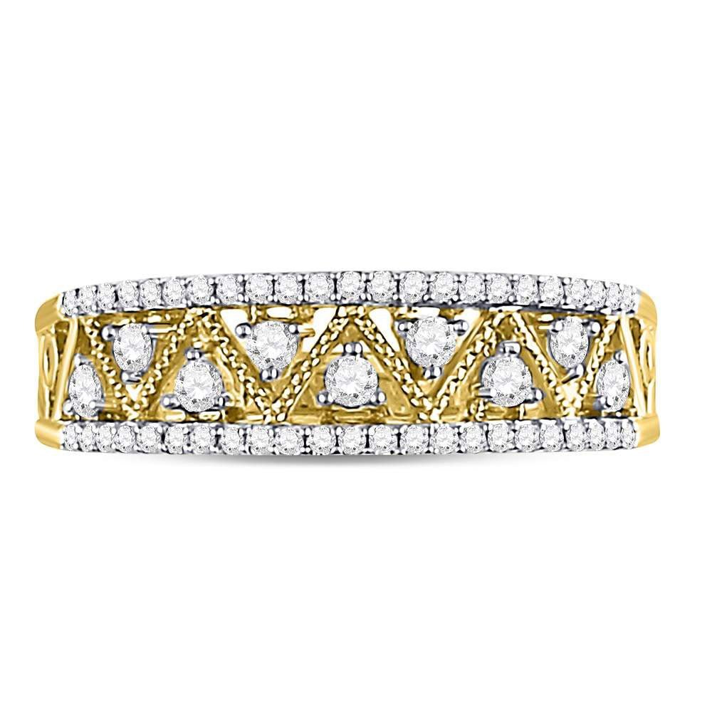Zigzag Brilliance: 10kt Yellow Gold Womens Round Diamond Band Ring - Splendid Jewellery