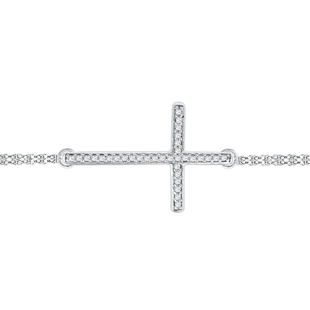 10kt White Gold Diamond Sideways Cross Bracelet - Elegant Symbol of Faith and Style - Splendid Jewellery