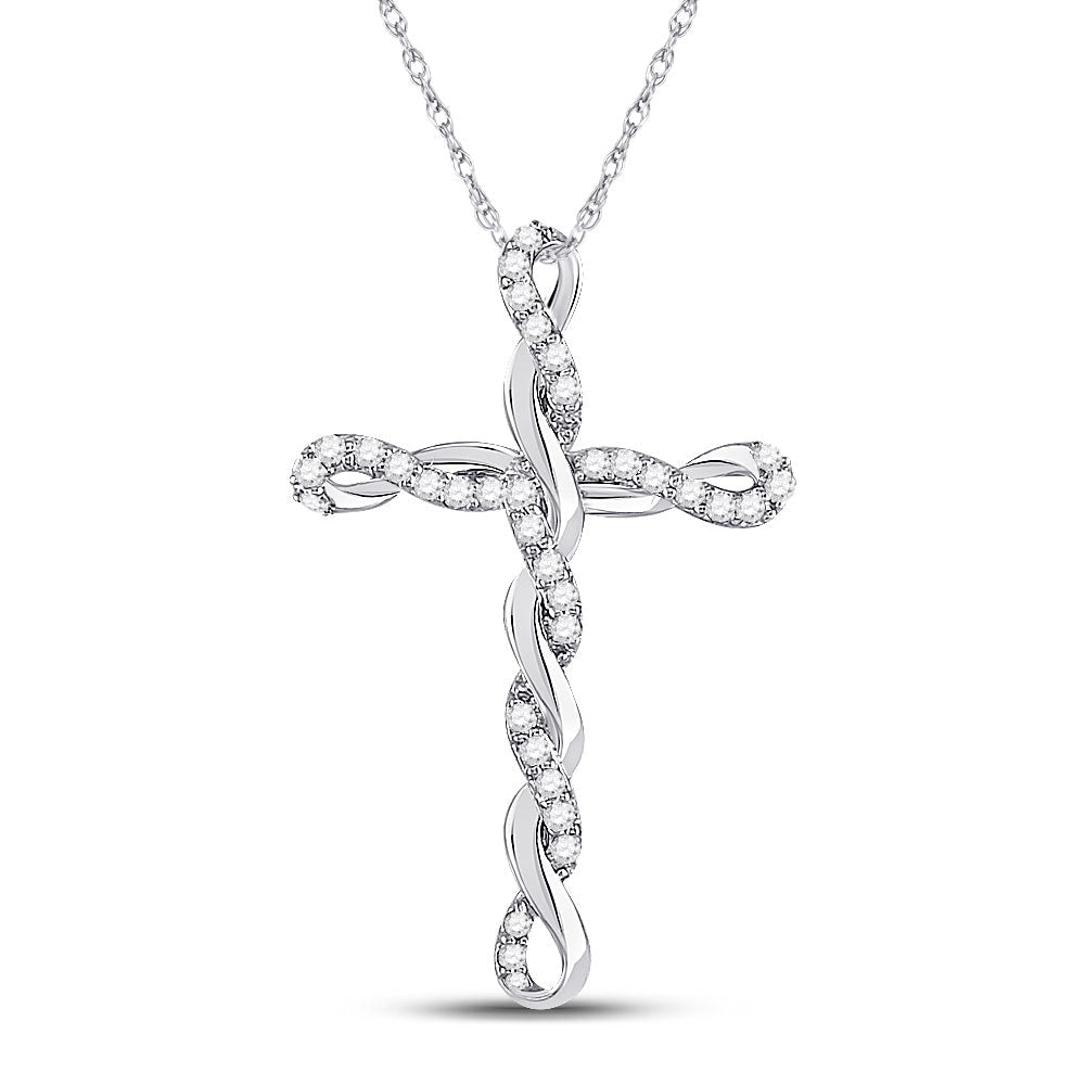 10kt White Gold Diamond Twist Cross Pendant - A Radiant Symbol of Faith and Love - Splendid Jewellery