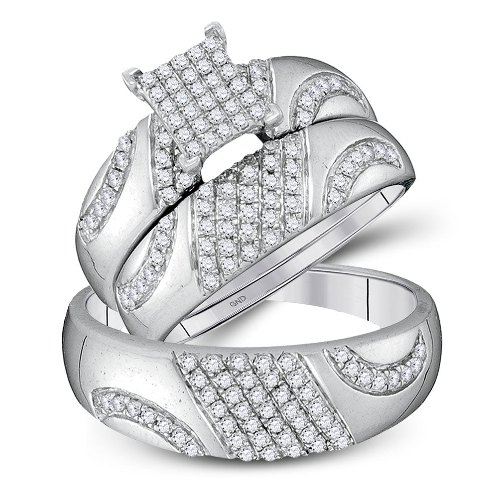 10kt White Gold His and Hers Round Diamond Cluster Wedding Set - A Sparkling Union of Elegance and Love - Splendid Jewellery