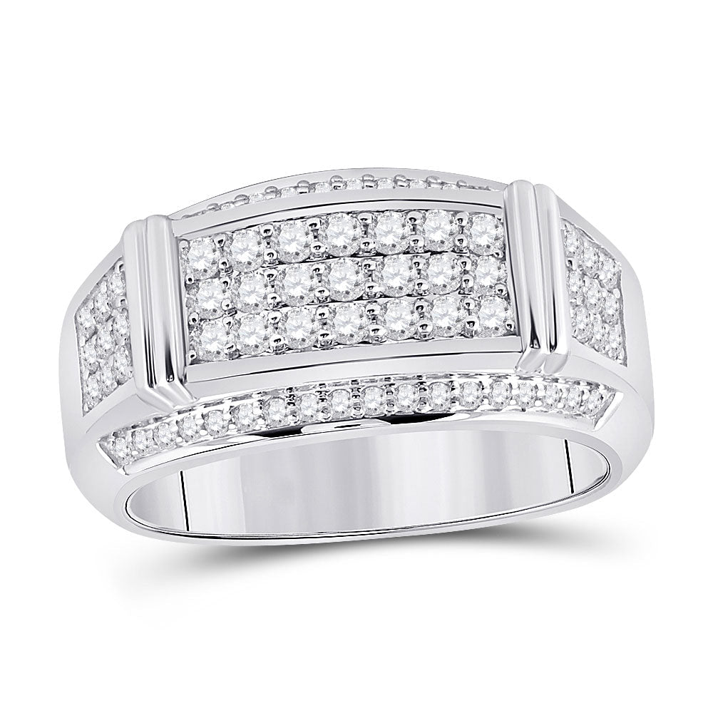 10kt White Gold Mens Round Diamond Band Ring - 1 Cttw | Splendid Jewellery - Splendid Jewellery