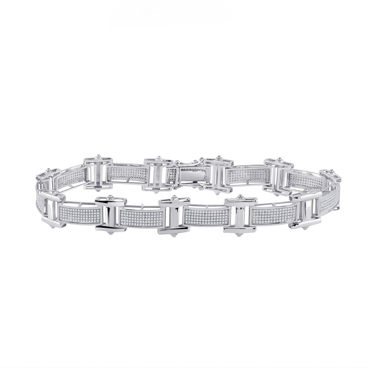 10kt White Gold Men's Round Diamond Link Bracelet - Captivating Brilliance - Splendid Jewellery
