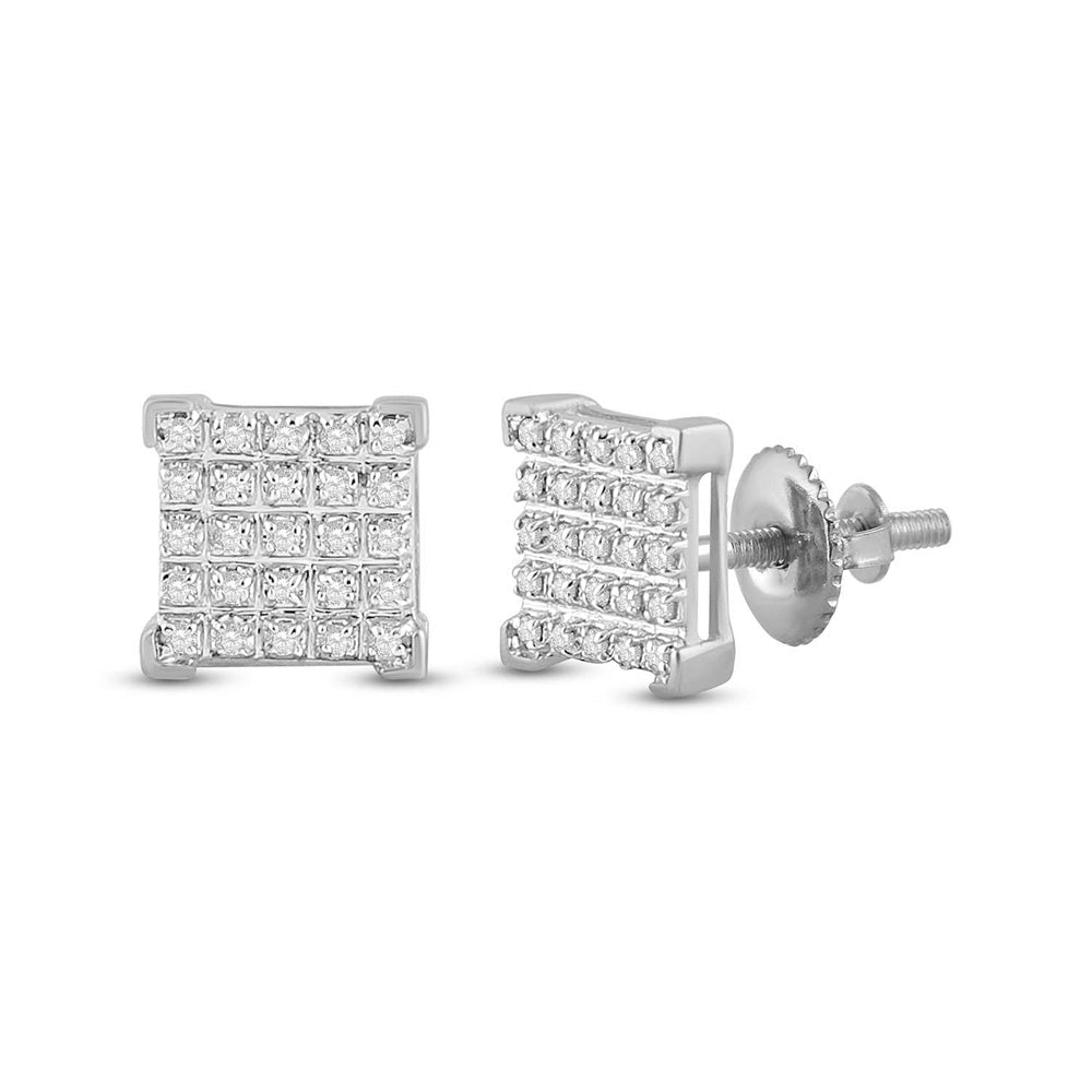 10kt White Gold Men's Round Diamond Square Earrings - Timeless Elegance - Splendid Jewellery