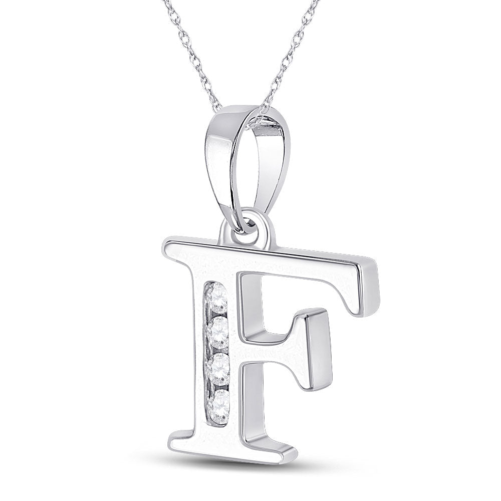 10kt White Gold Womens Round Diamond F Initial Letter Pendant - Personalized Elegance - Splendid Jewellery