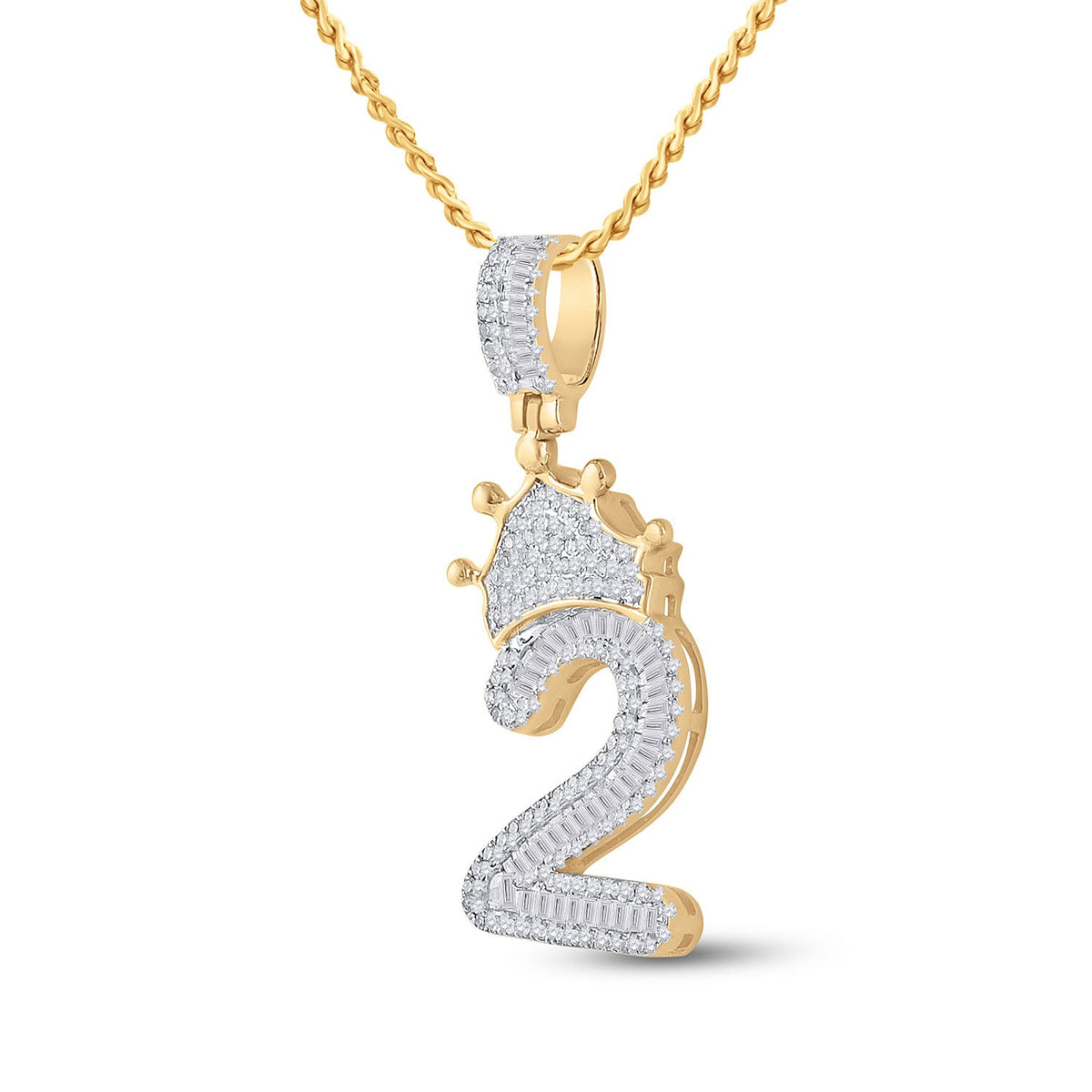 10kt Yellow Gold Baguette and Round Diamond Crown Charm Pendant for Men - 3/4 Cttw - Splendid Jewellery