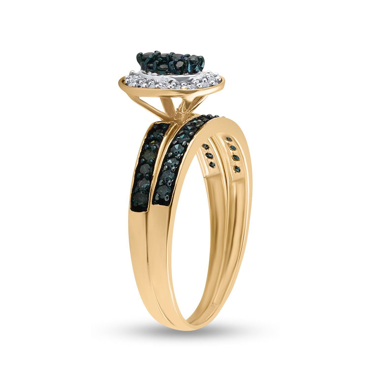 10kt Yellow Gold Blue Diamond Bridal Wedding Ring Band Set - Splendid Jewellery
