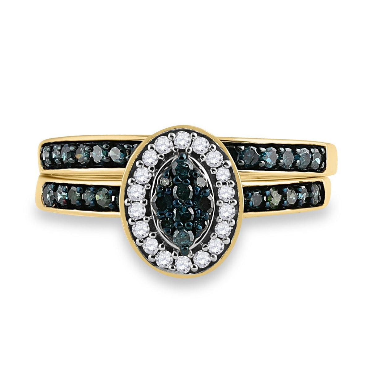 10kt Yellow Gold Blue Diamond Bridal Wedding Ring Band Set - Splendid Jewellery