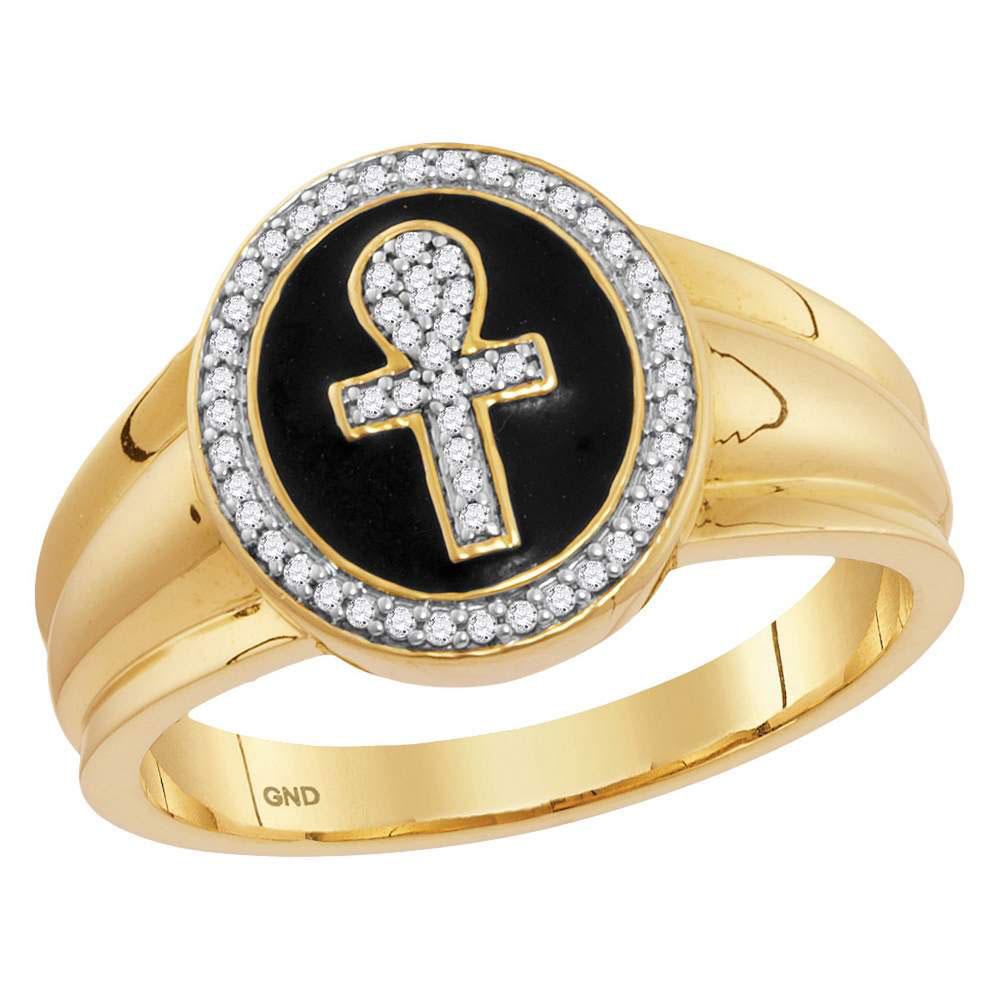 10kt Yellow Gold Mens Diamond Ankh Cross Fashion Ring - Striking Elegance - Splendid Jewellery