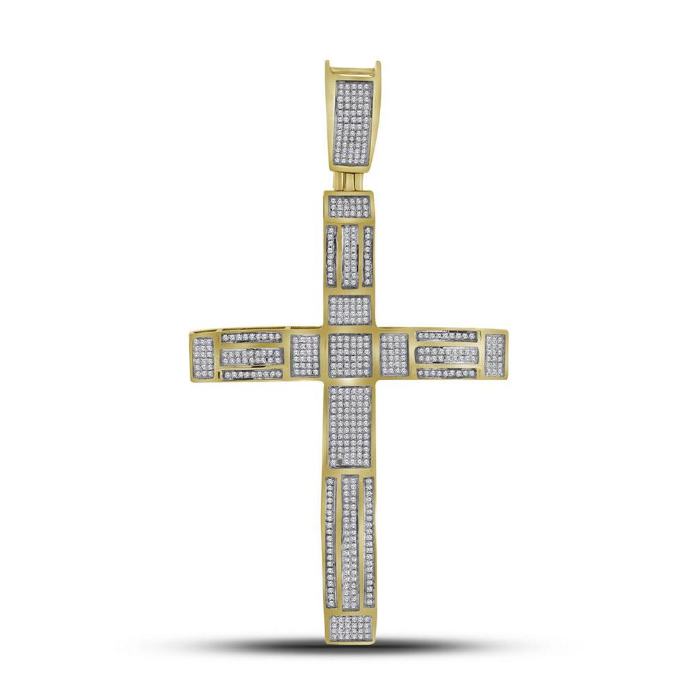 10kt Yellow Gold Mens Roman Cross Diamond Charm Pendant - 1 Cttw - Splendid Jewellery