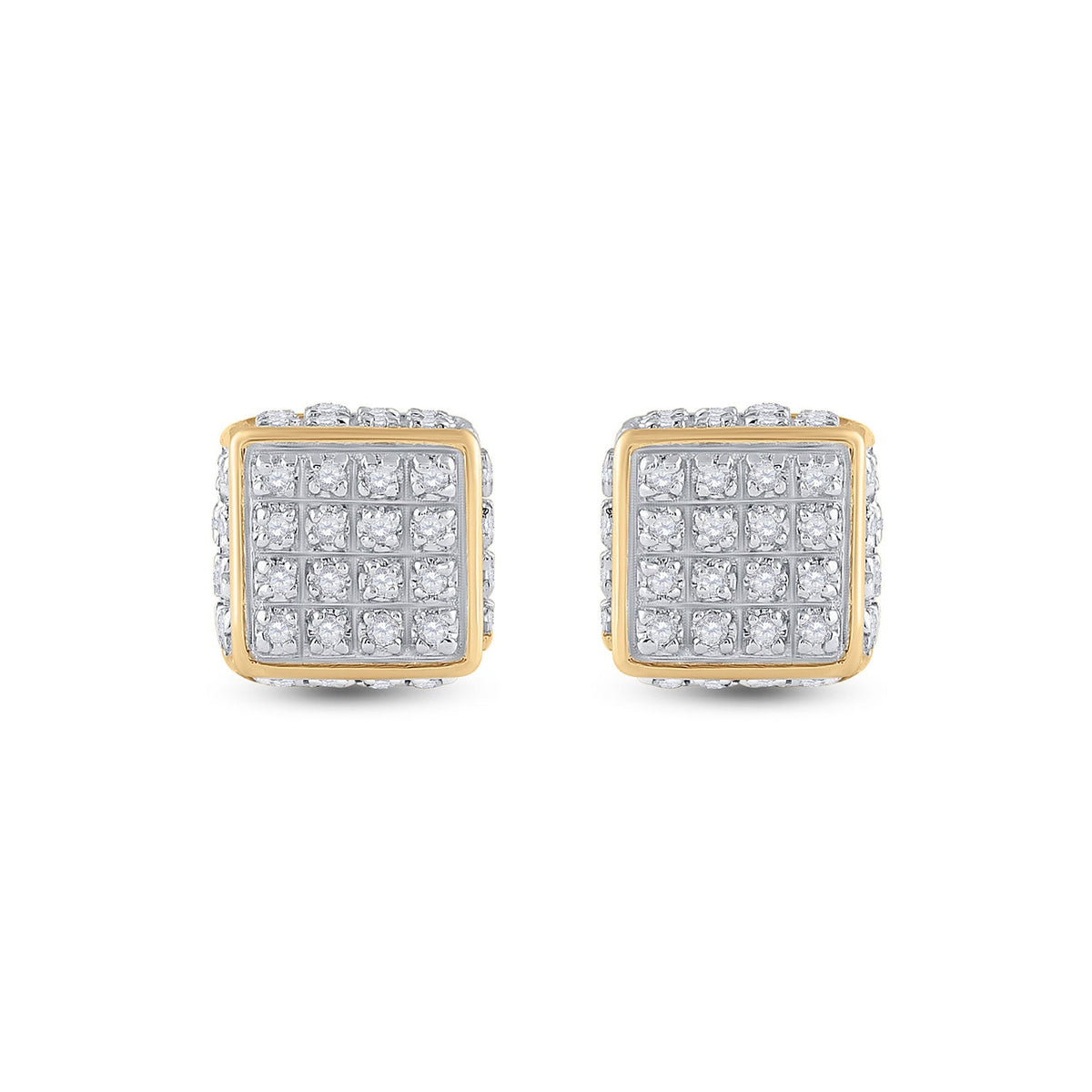 10kt Yellow Gold Men's Round Diamond 3D Square Stud Earrings 1/4 Cttw | Dazzling Geometric Diamond Studs - Splendid Jewellery