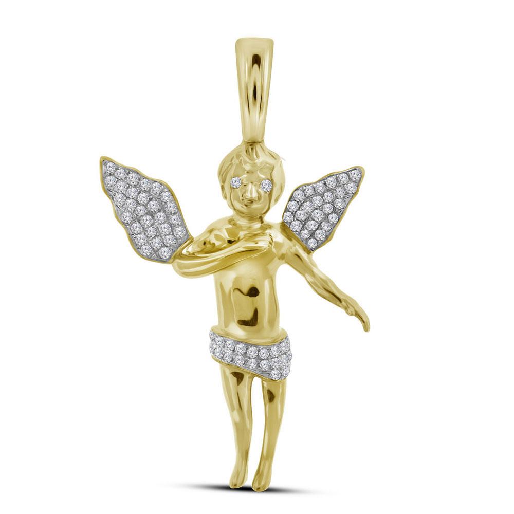 10kt Yellow Gold Mens Round Diamond Angel Cherub Charm Pendant 1/2 Cttw - Splendid Jewellery
