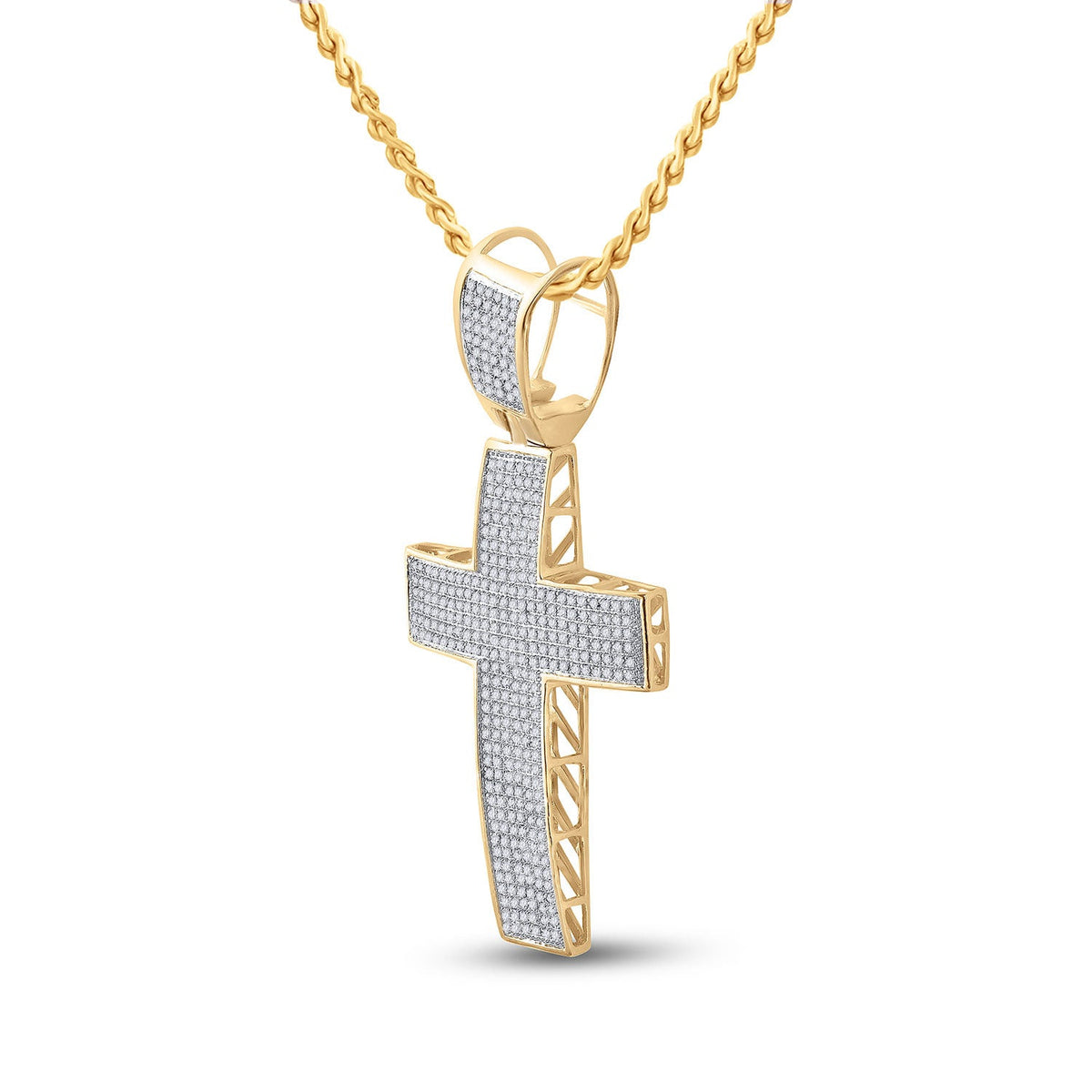 10kt Yellow Gold Men's Round Diamond Cross Charm Pendant - 1 Cttw | Splendid Jewellery - Splendid Jewellery