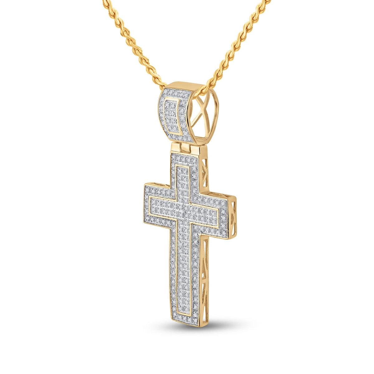 10kt Yellow Gold Men's Round Diamond Cross Charm Pendant 1/2 Cttw - A Dazzling Symbol of Faith and Style - Splendid Jewellery