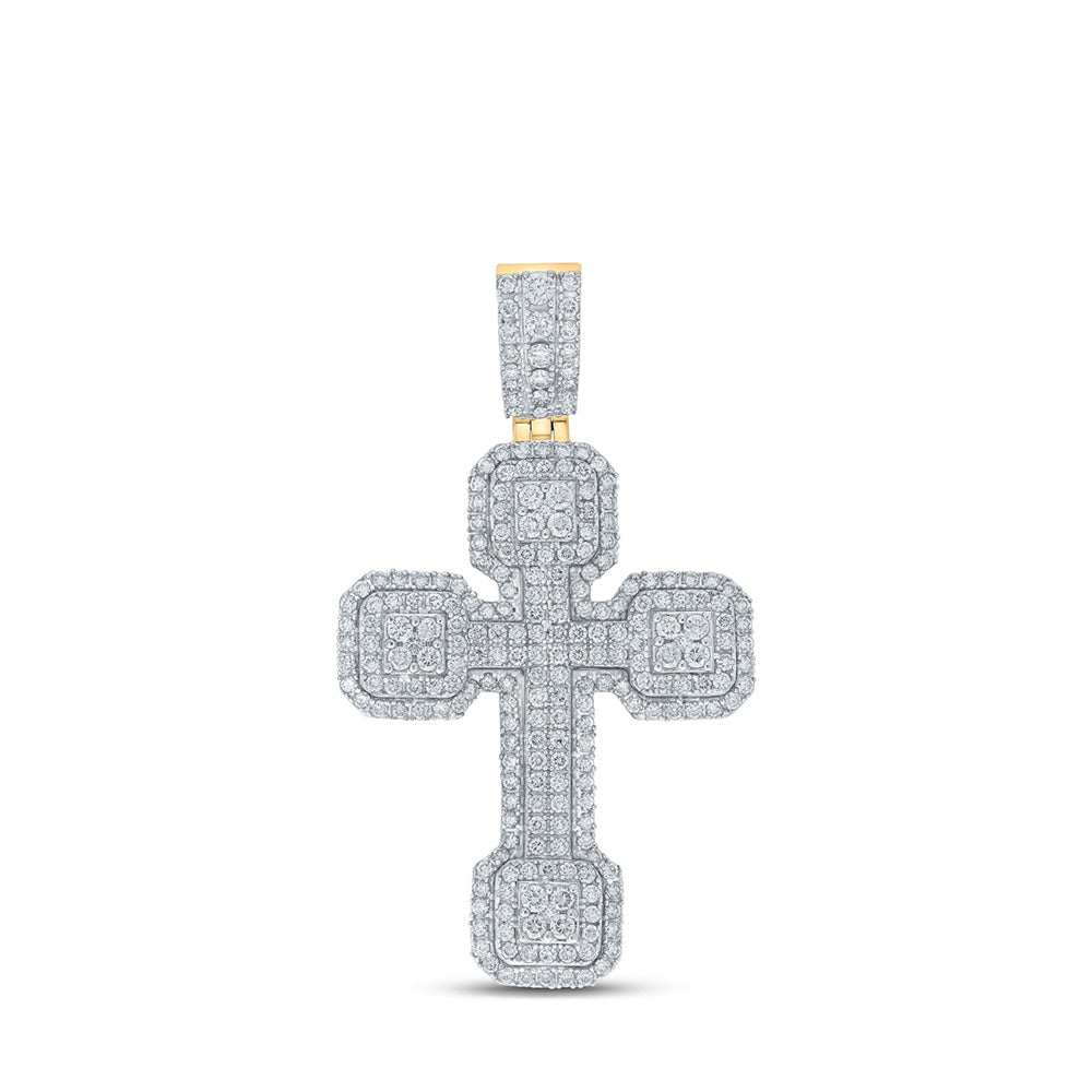 10kt Yellow Gold Men's Round Diamond Cross Charm Pendant - 3 Cttw | Splendid Jewellery - Splendid Jewellery