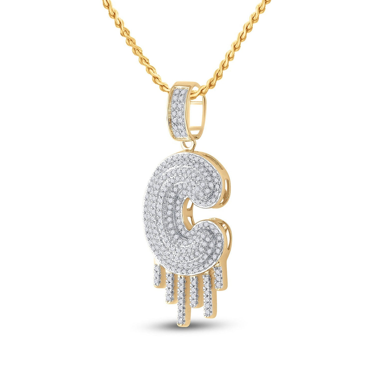 10kt Yellow Gold Men's Round Diamond Dripping C Letter Charm Pendant - 5/8 Cttw - Splendid Jewellery