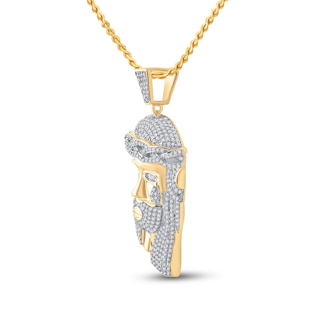 10kt Yellow Gold Men's Round Diamond Jesus Face Charm Pendant 1 - 1/3 Cttw - Exquisite Divine Brilliance - Splendid Jewellery
