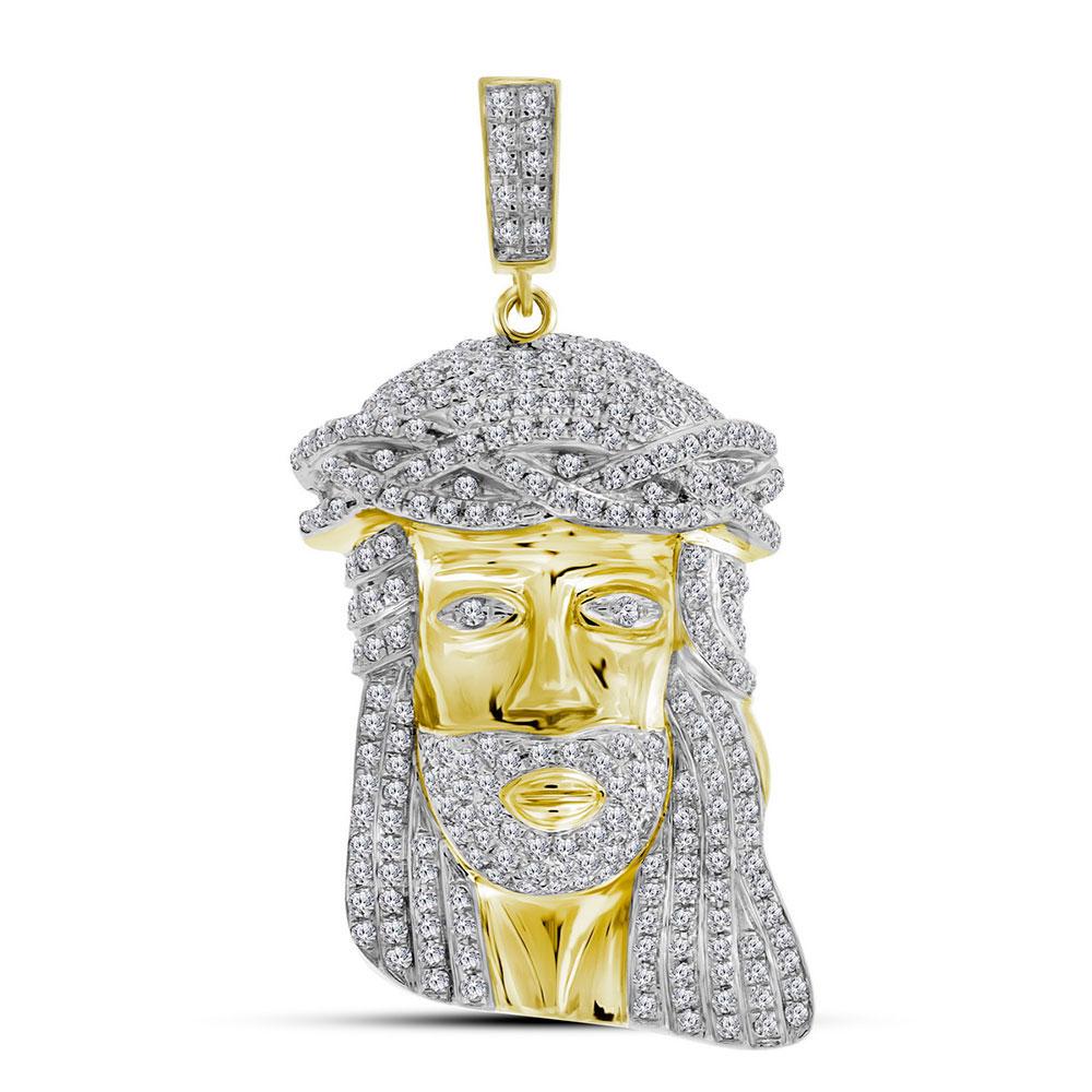 10kt Yellow Gold Men's Round Diamond Jesus Face Charm Pendant - 1 - 1/4 Cttw | Splendid Jewellery - Splendid Jewellery