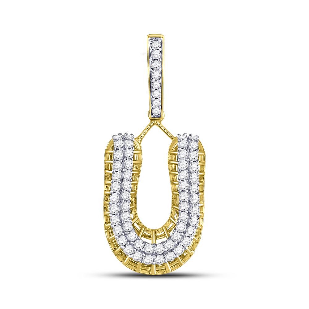 10kt Yellow Gold Men's Round Diamond U Letter Charm Pendant - 1 - 1/4 Cttw - Splendid Jewellery
