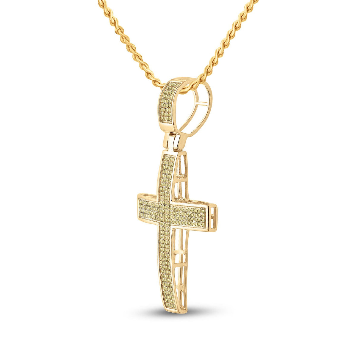 10kt Yellow Gold Men's Round Yellow Color Enhanced Diamond Cross Charm Pendant 1/2 Cttw | Splendid Jewellery - Splendid Jewellery