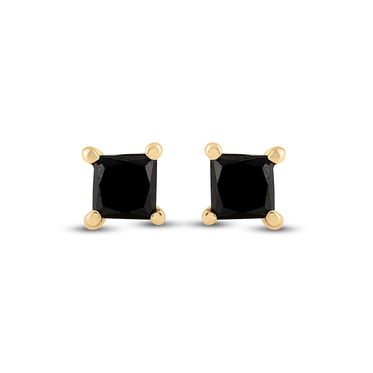 10kt Yellow Gold Women's Princess Black Diamond Stud Earrings - Splendid Jewellery