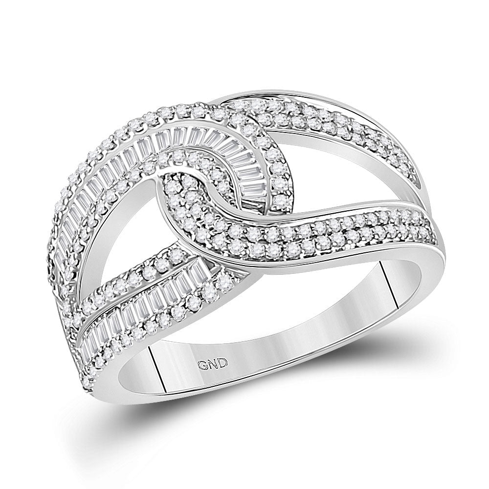 14kt White Gold Baguette and Round Diamond Intertwined Band Ring - Splendid Jewellery