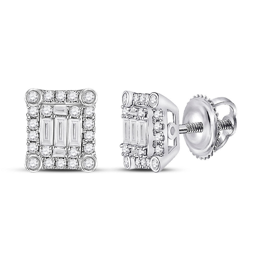 14kt White Gold Baguette Diamond Square Cluster Earrings 3/8 Cttw | Exquisite Brilliance - Splendid Jewellery