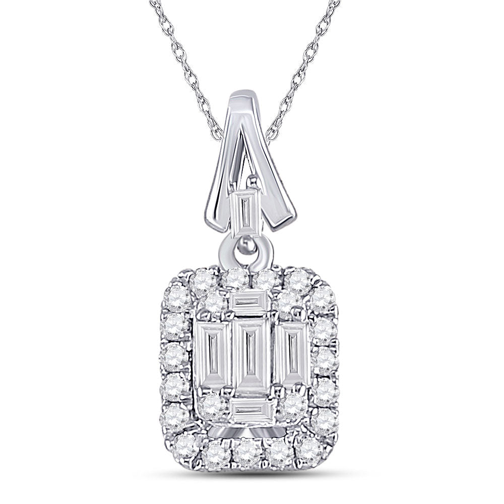 14kt White Gold Baguette Diamond Square Cluster Pendant - A Captivating Expression of Elegance and Brilliance - Splendid Jewellery