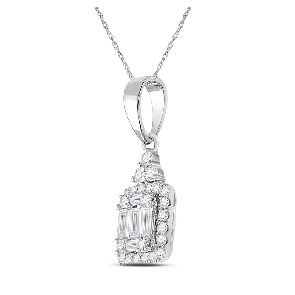 14kt White Gold Baguette Diamond Square Cluster Pendant - A Radiant Masterpiece of Elegance and Brilliance - Splendid Jewellery