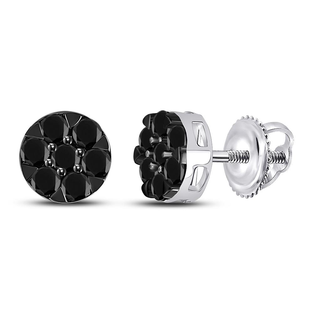 14kt White Gold Cluster Earrings with Enhanced Black Diamonds: Timeless Elegance and Sparkling Sophistication - Splendid Jewellery