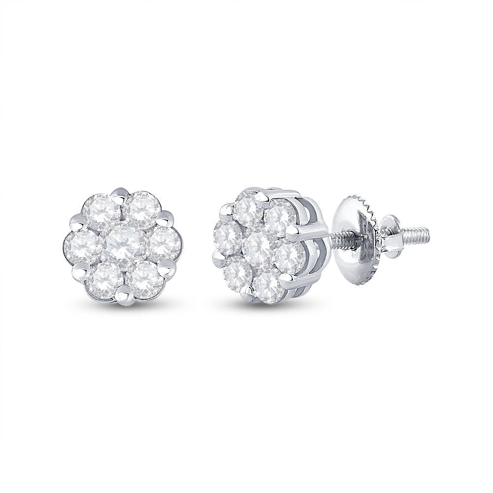 14kt White Gold Diamond Blossom Cluster Earrings - A Mesmerizing Floral Delight! - Splendid Jewellery