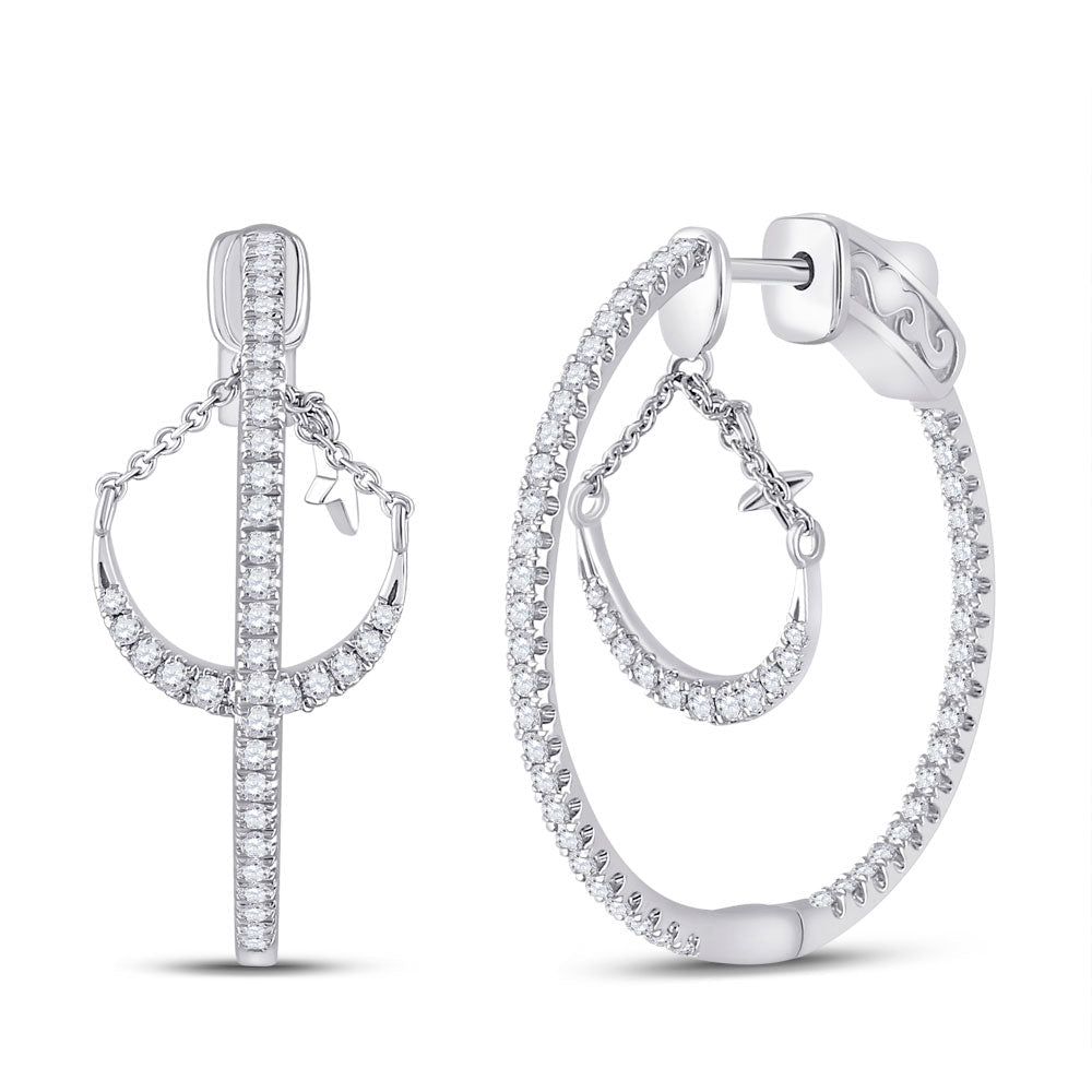 14kt White Gold Diamond Cascade Dangle Hoop Earrings - Splendid Jewellery
