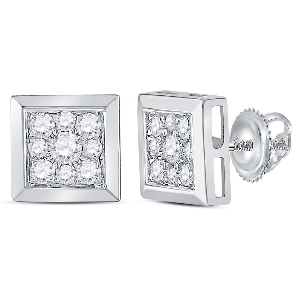 14kt White Gold Diamond Cluster Stud Earrings - Timeless Elegance and Sparkling Brilliance - Splendid Jewellery