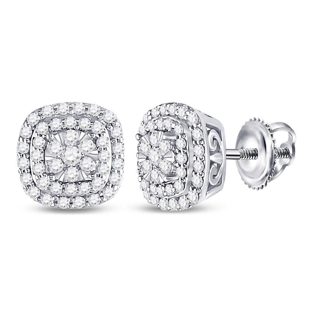 14kt White Gold Diamond Cushion Halo Cluster Earrings - Sparkling Brilliance Collection - Splendid Jewellery