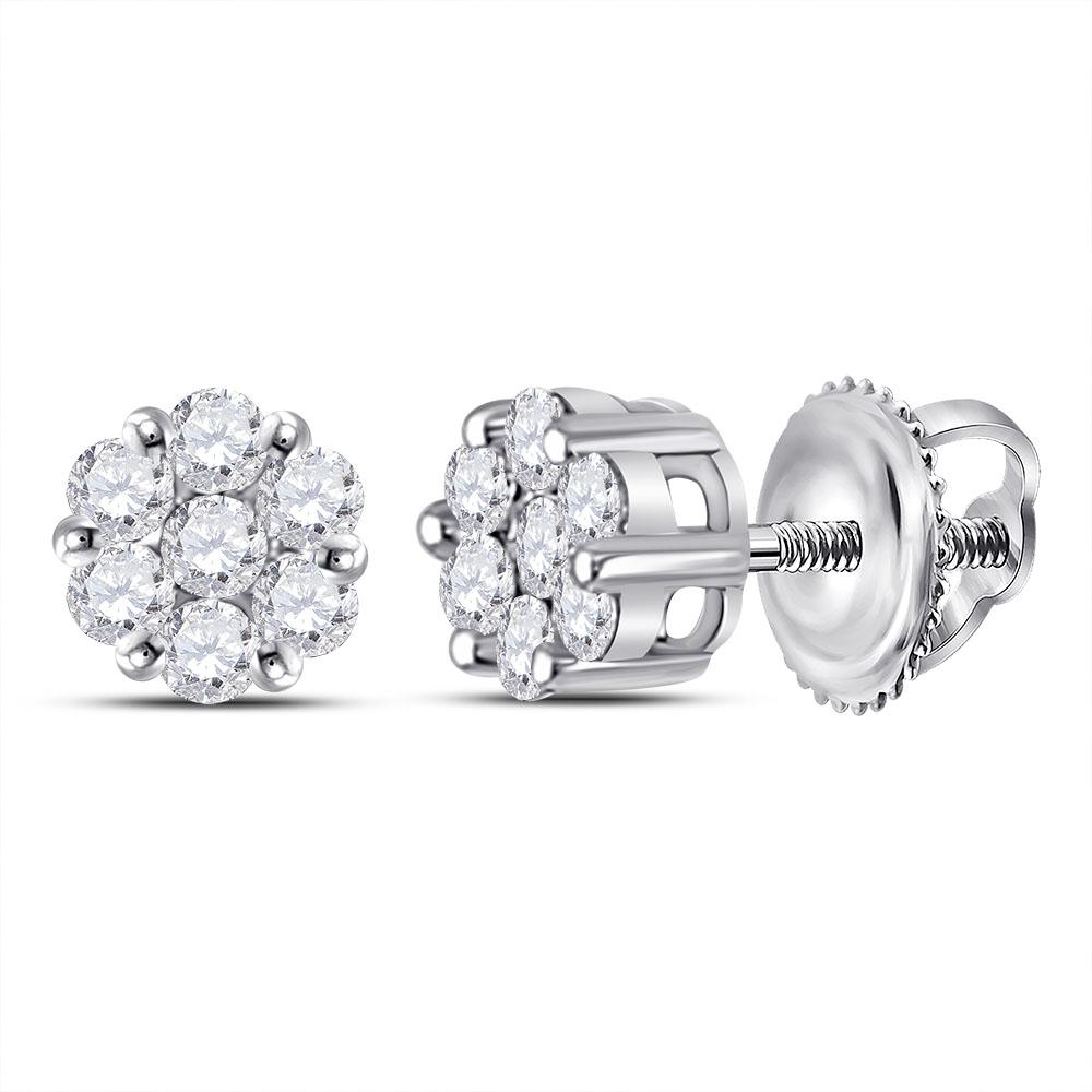 14kt White Gold Diamond Floral Cluster Earrings: A Dazzling Blossom of Elegance - Splendid Jewellery