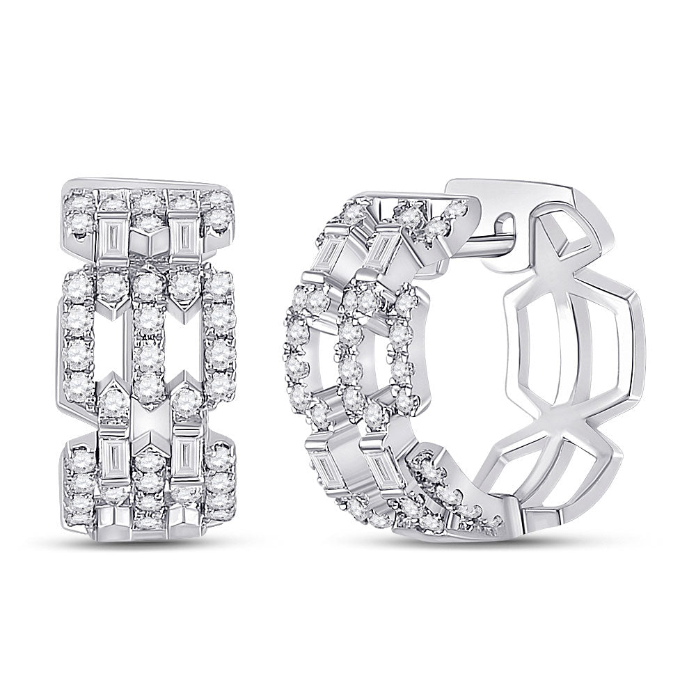14kt White Gold Diamond Link Huggie Earrings - A Mesmerizing Fusion of Elegance and Brilliance - Splendid Jewellery
