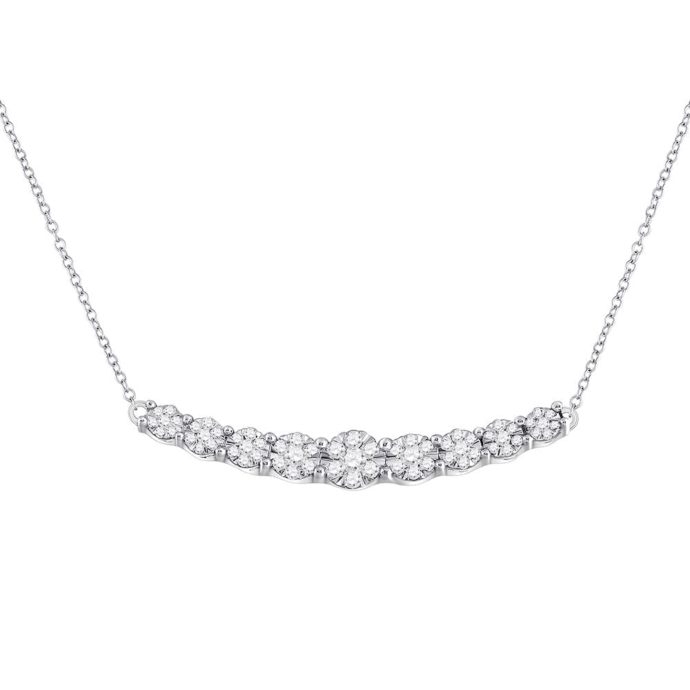 14kt White Gold Graduated Curved Bar Diamond Pendant Necklace - Splendid Jewellery