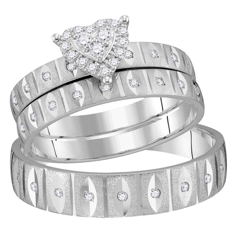 14kt White Gold Heart - Shaped Diamond Wedding Set - A Timeless Union of Love - Splendid Jewellery
