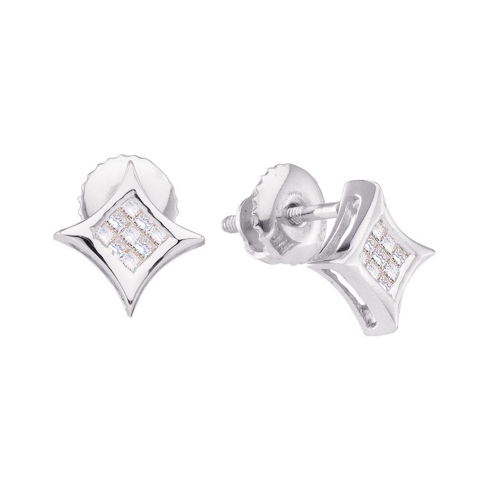 14kt White Gold Princess Diamond Cluster Square Kite Earrings - Sparkling Elegance - Splendid Jewellery