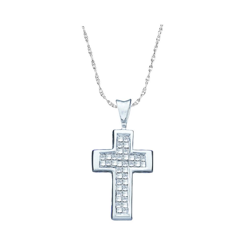 14kt White Gold Princess Diamond Cross Pendant - A Radiant Symbol of Faith and Love - Splendid Jewellery