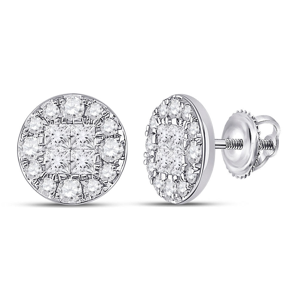 14kt White Gold Princess Round Diamond Cluster Earrings - Dazzling Brilliance - Splendid Jewellery