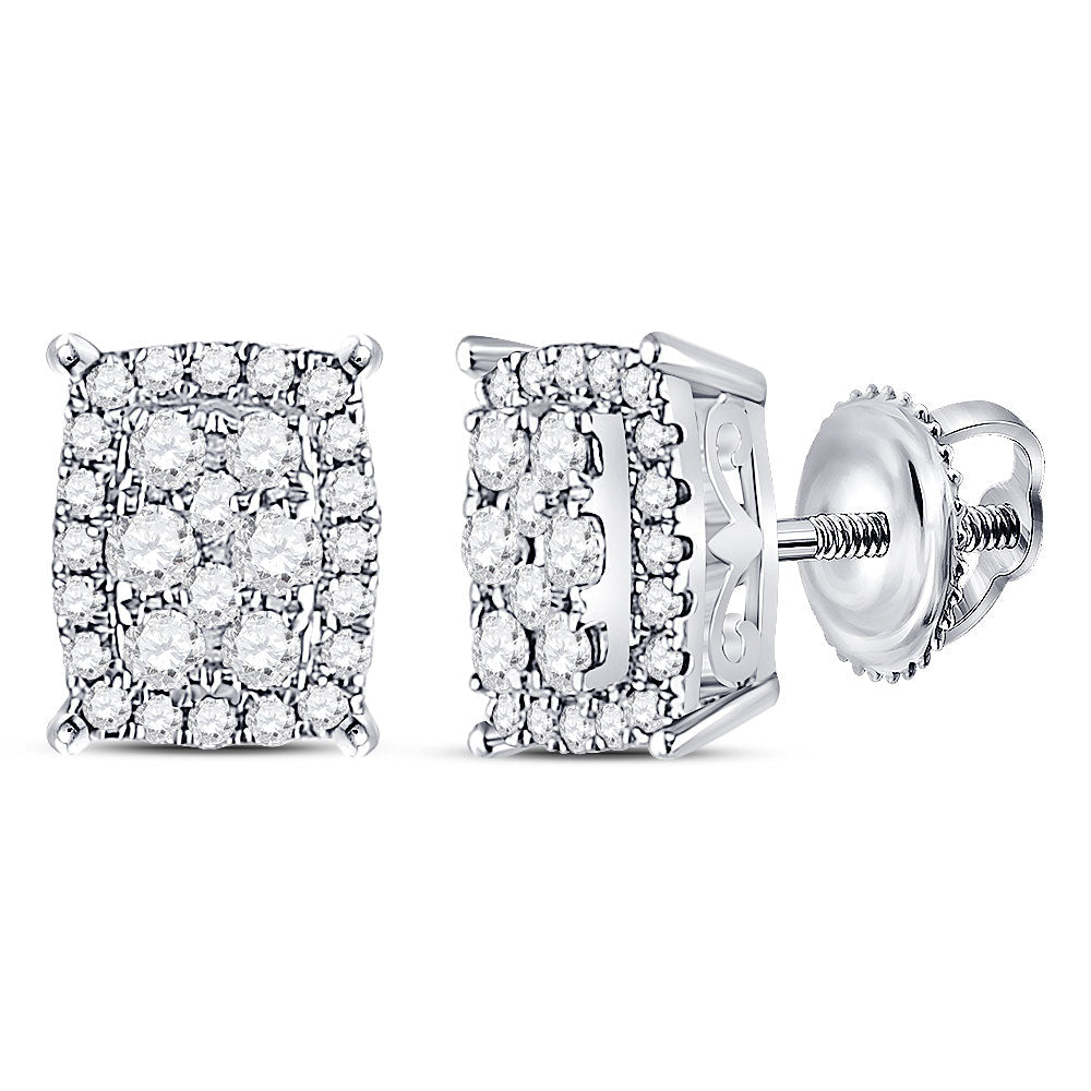 14kt White Gold Radiant Diamond Cluster Earrings - Timeless Elegance and Mesmerizing Sparkle - Splendid Jewellery