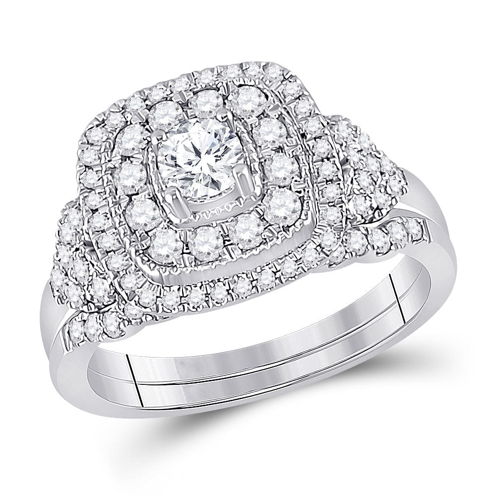 14kt White Gold Radiant Diamond Wedding Ring Band Set 1 Cttw | Eternal Love Collection - Splendid Jewellery