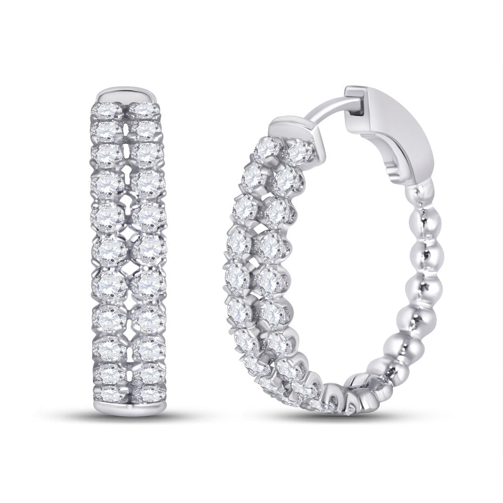 14kt White Gold Sparkling Double Row Diamond Hoop Earrings - A Dazzling Statement Piece - Splendid Jewellery