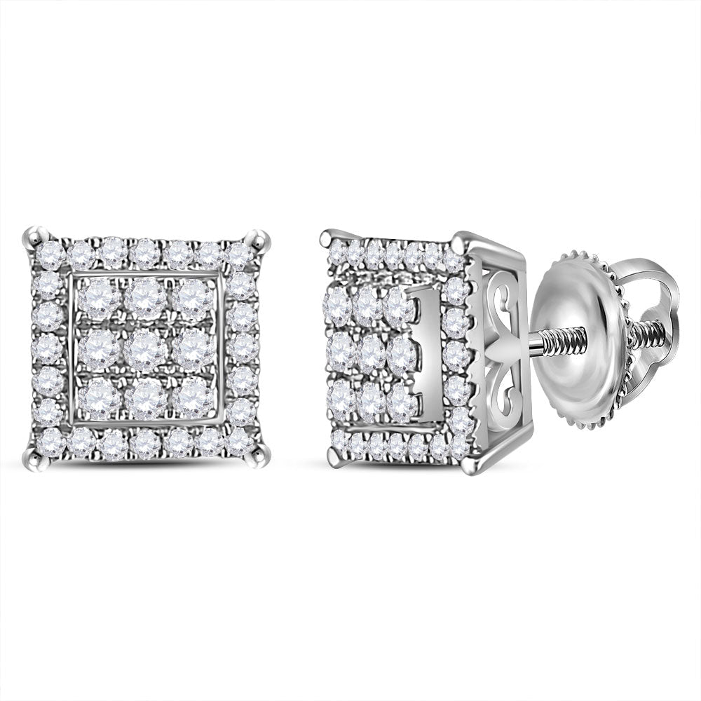 14kt White Gold Square Cluster Diamond Earrings: A Mesmerizing Sparkle of Elegance - Splendid Jewellery