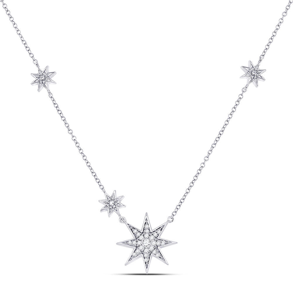14kt White Gold Starburst Diamond Pendant Necklace - A Mesmerizing Masterpiece - Splendid Jewellery