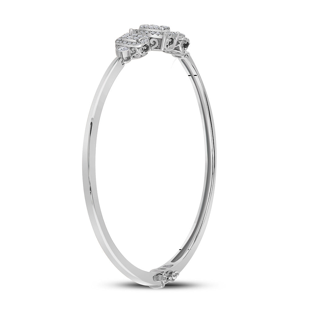 14kt White Gold Triple Cluster Bangle Bracelet with Round Diamonds and Blue Sapphire - Splendid Jewellery