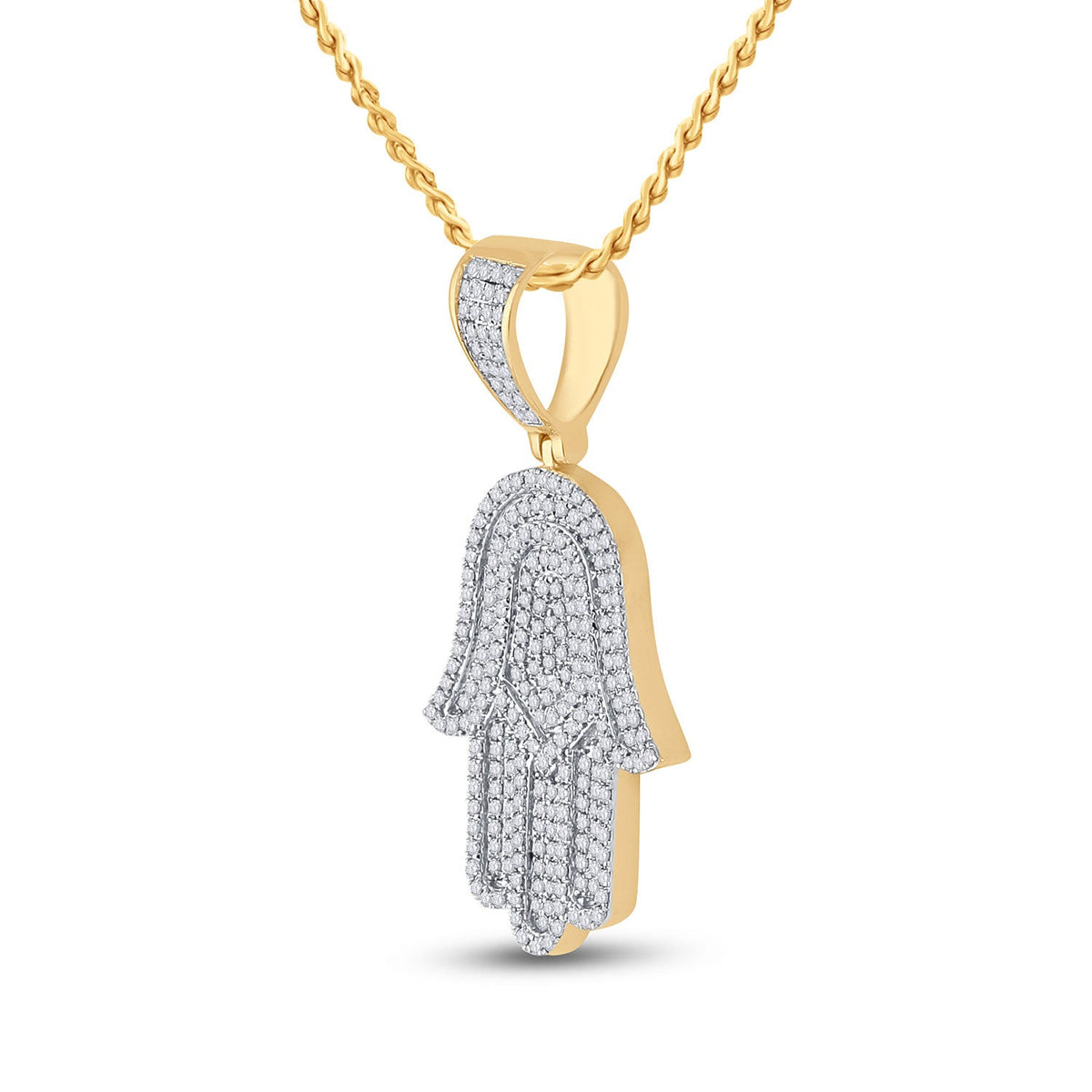 14kt Yellow Gold Men's Diamond Hamsa Hand Charm Pendant - 3/4 Cttw - Splendid Jewellery