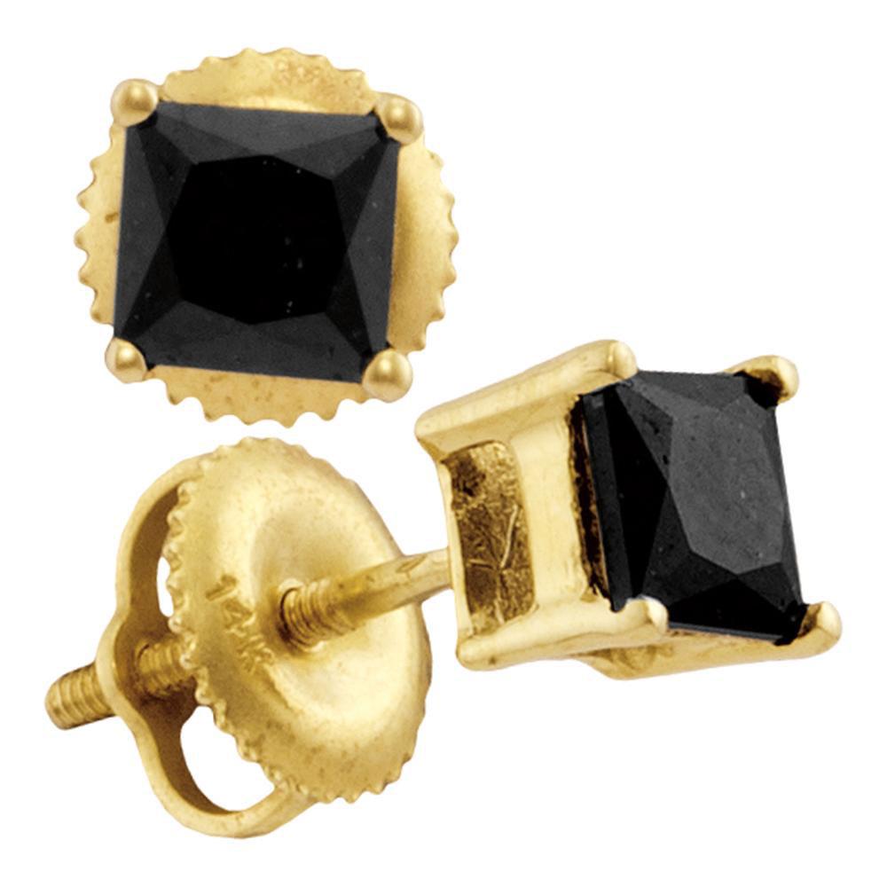 14kt Yellow Gold Princess Cut Black Diamond Stud Earrings - Timeless Elegance and Allure - Splendid Jewellery